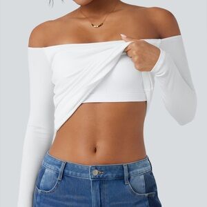 Halara Ribbed Knit Off Shoulder Long Sleeve 2-in-1
Casual Top NWT